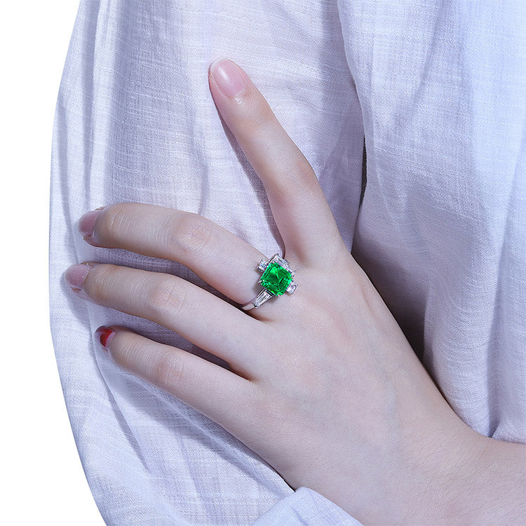 ANSTER JEWELRY 2.6 CTW Asscher Lab Grown Emerald 18K Gold Ring plated