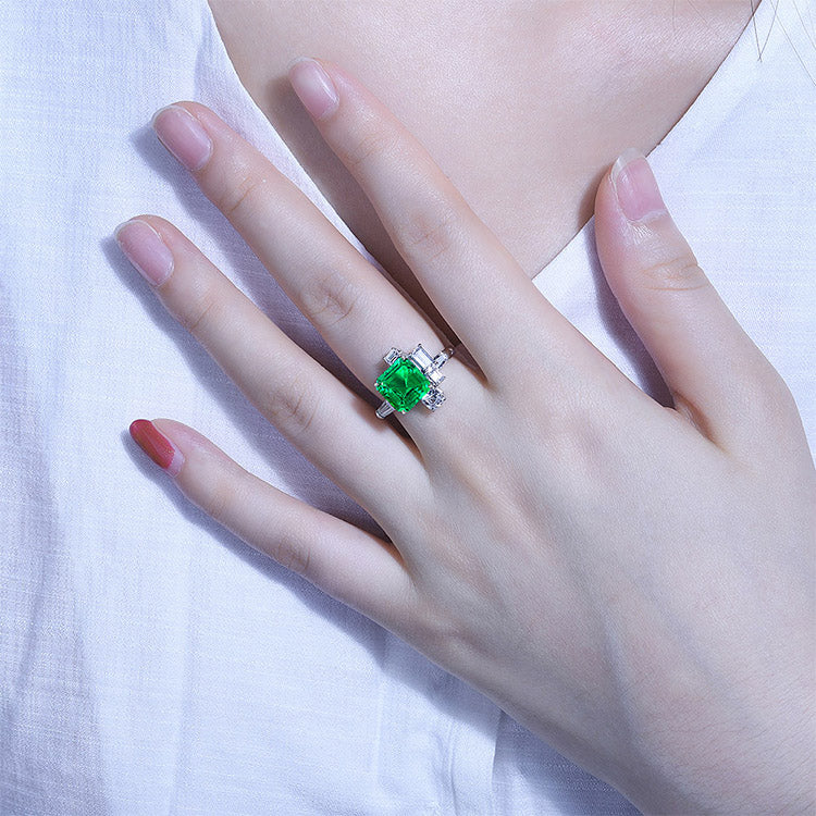 ANSTER JEWELRY 2.6 CTW Asscher Lab Grown Emerald 18K Gold Ring plated