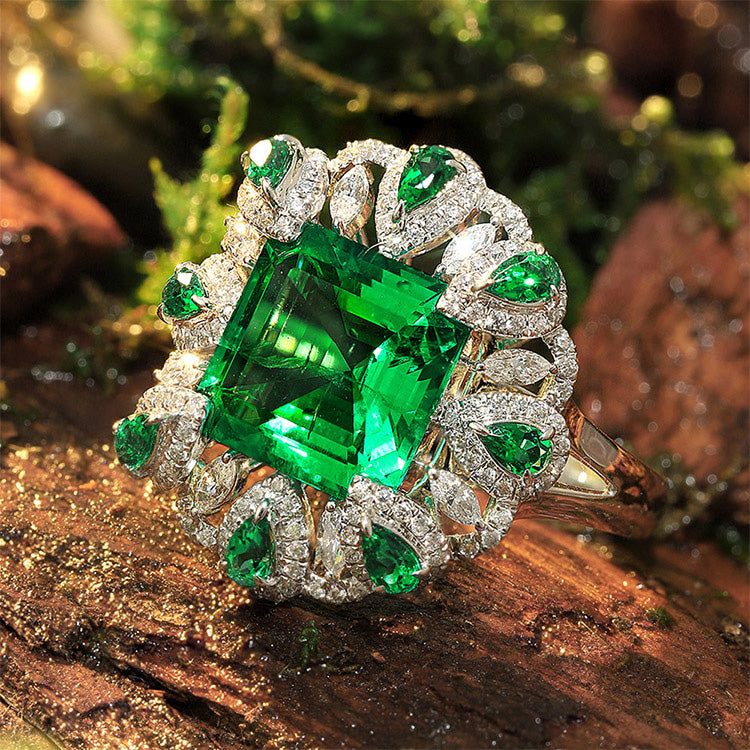 3.5 CTW Victorian Lab Grown Emerald 9K Gold Ring plated