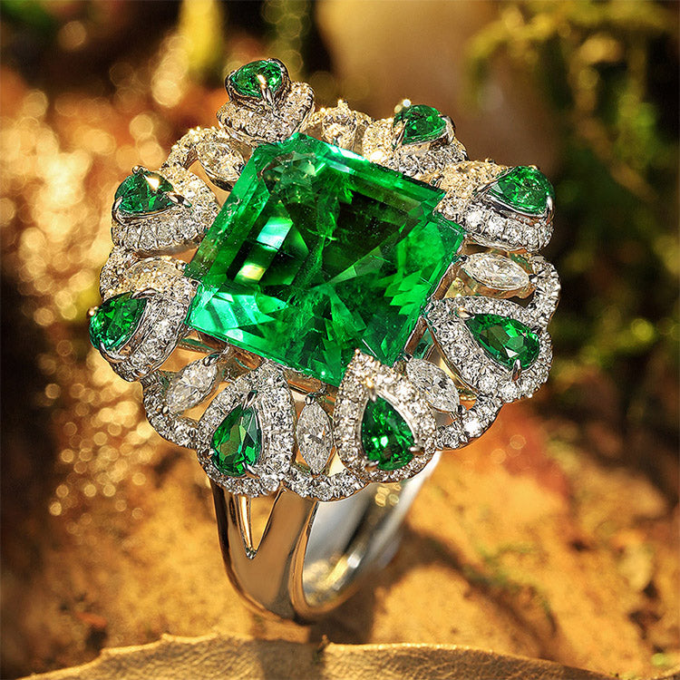 3.5 CTW Victorian Lab Grown Emerald 9K Gold Ring plated