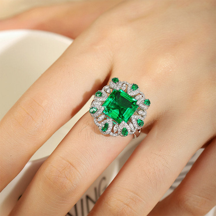 3.5 CTW Victorian Lab Grown Emerald 9K Gold Ring plated