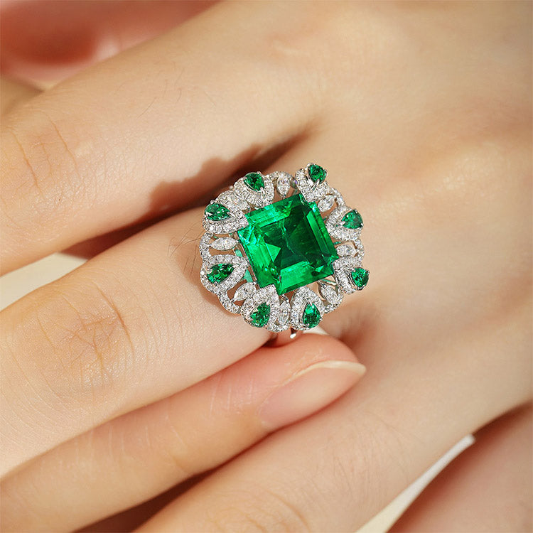 3.5 CTW Victorian Lab Grown Emerald 9K Gold Ring plated