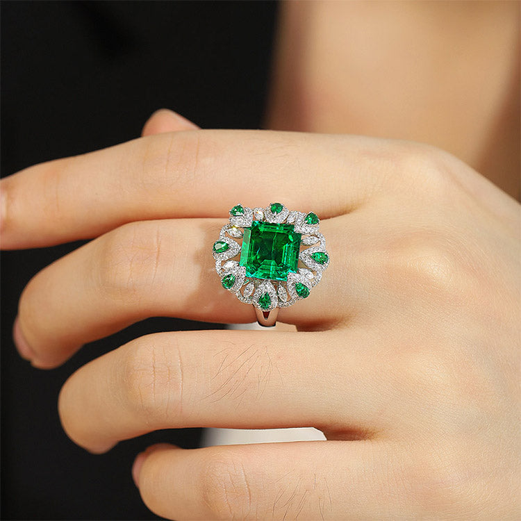 3.5 CTW Victorian Lab Grown Emerald 9K Gold Ring plated