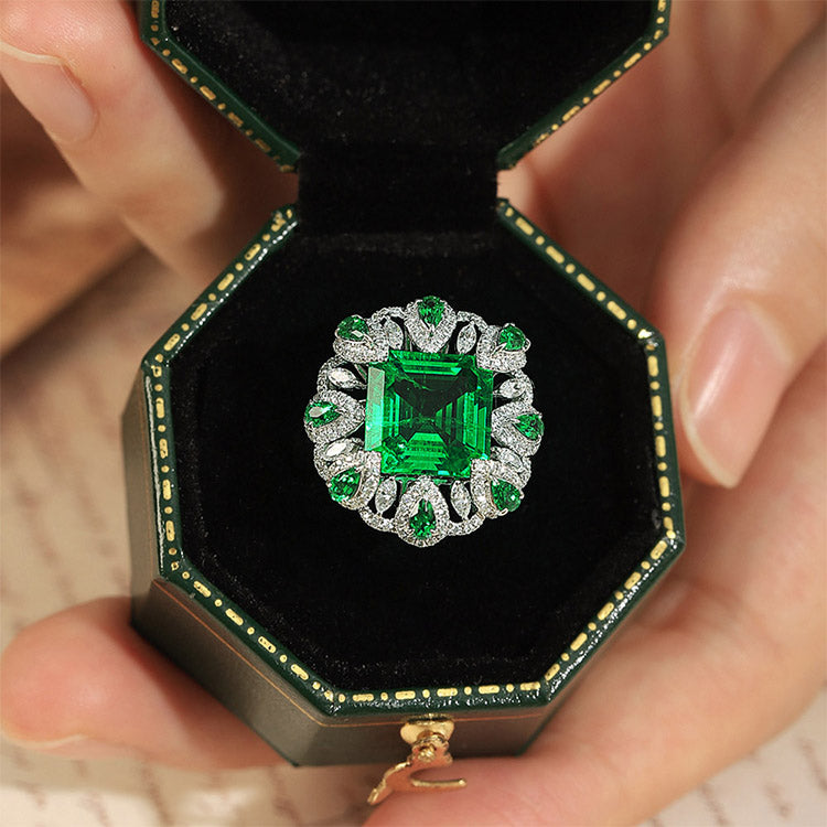 3.5 CTW Victorian Lab Grown Emerald 9K Gold Ring plated