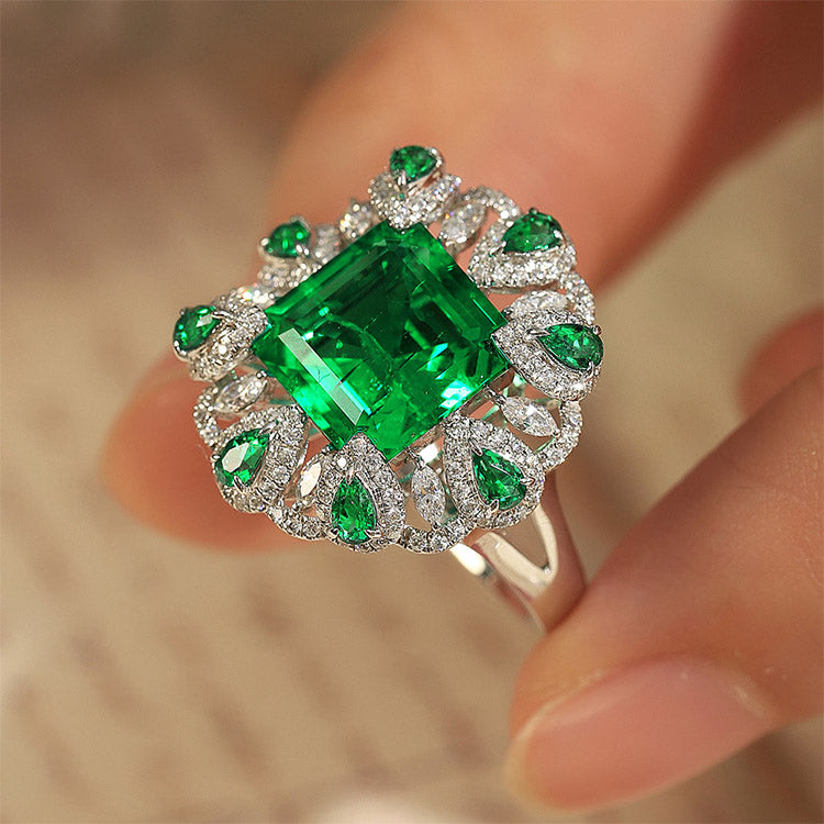 3.5 CTW Victorian Lab Grown Emerald 9K Gold Ring plated