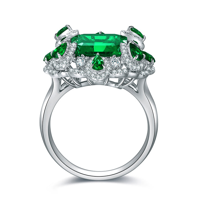 3.5 CTW Victorian Lab Grown Emerald 9K Gold Ring plated