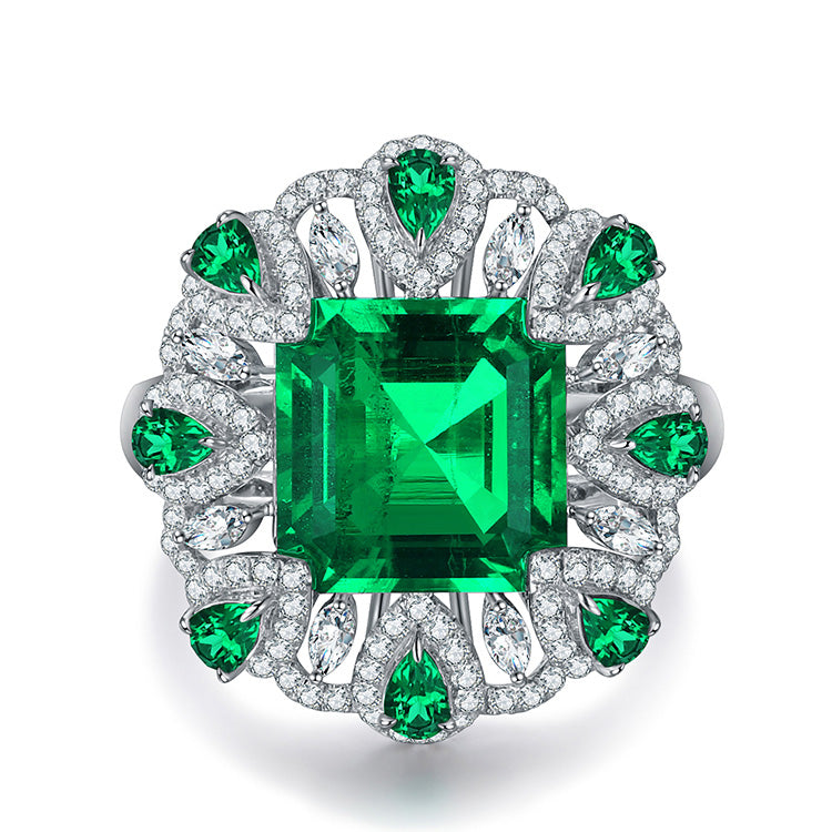 3.5 CTW Victorian Lab Grown Emerald 9K Gold Ring plated