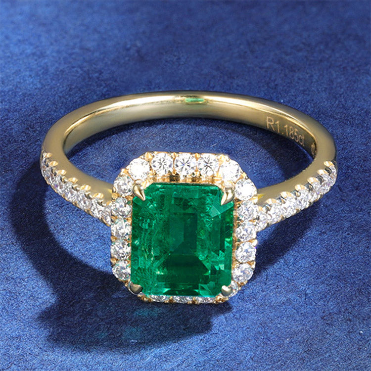 1.1 CTW Victorian Lab Grown Emerald 9K Gold Ring plated
