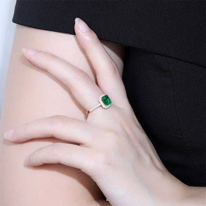 1.1 CTW Victorian Lab Grown Emerald 9K Gold Ring plated