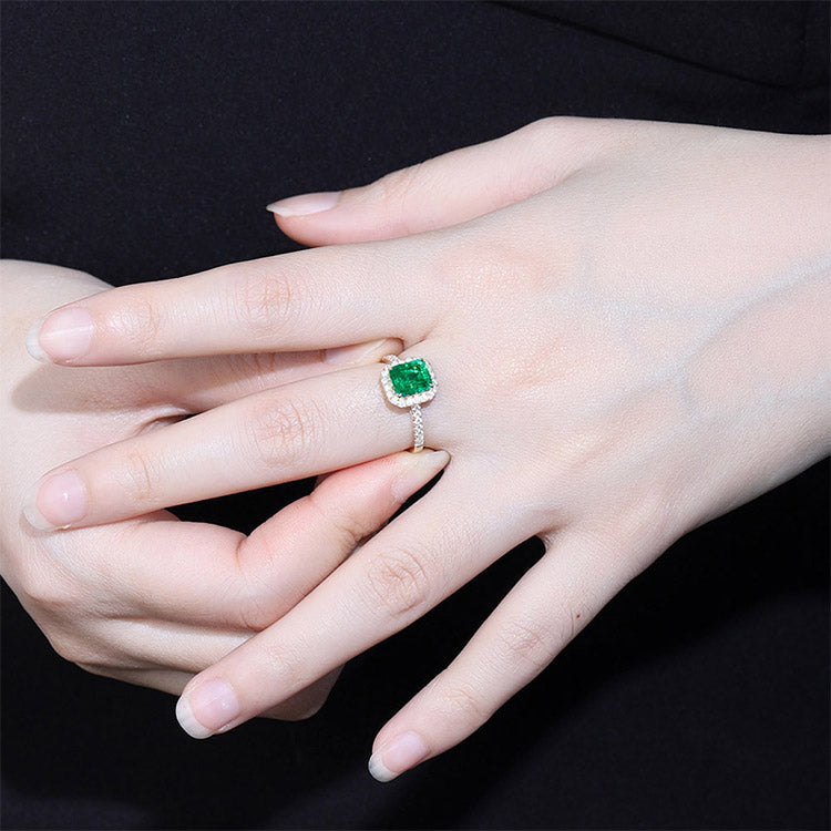 1.1 CTW Victorian Lab Grown Emerald 9K Gold Ring plated