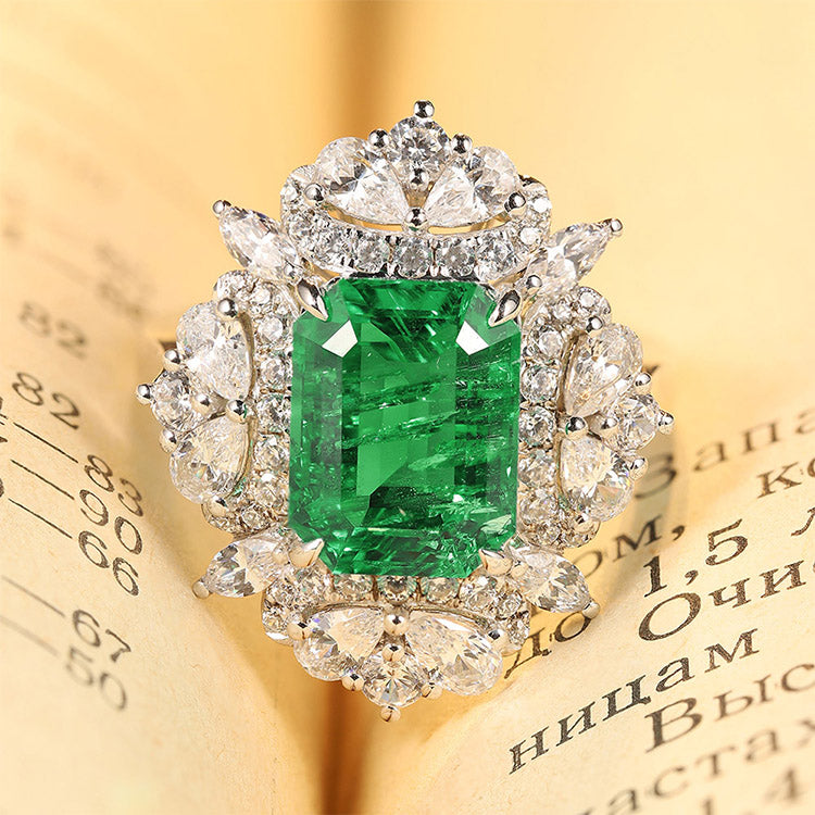 3.18 CTW Victorian Lab Grown Emerald 18K Gold Ring plated