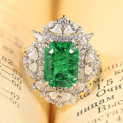 3.18 CTW Victorian Lab Grown Emerald 18K Gold Ring plated