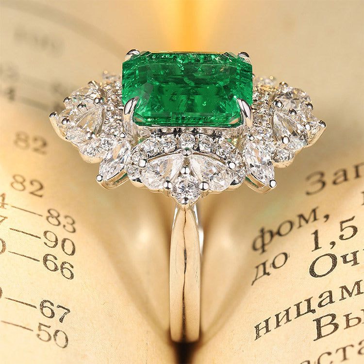 3.18 CTW Victorian Lab Grown Emerald 18K Gold Ring plated