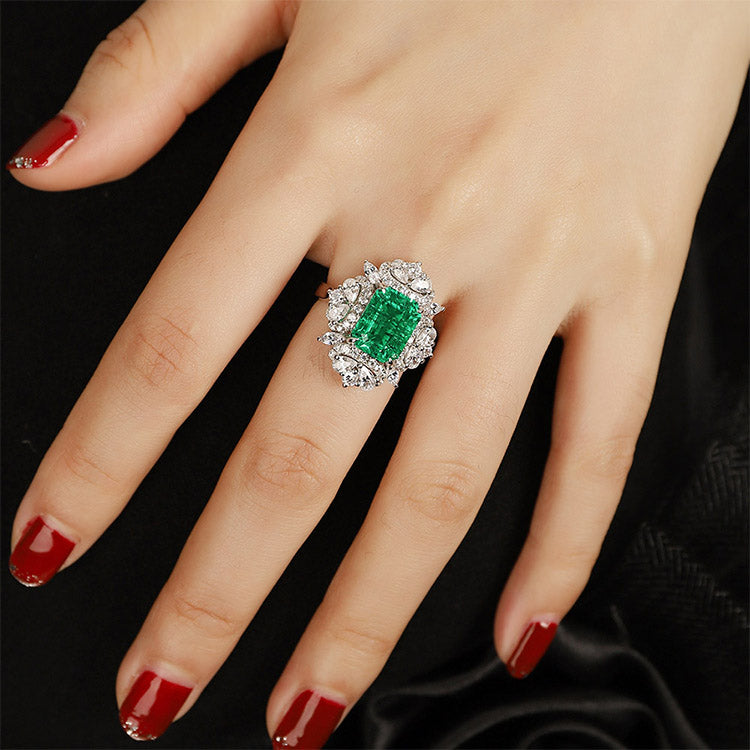 3.18 CTW Victorian Lab Grown Emerald 18K Gold Ring plated