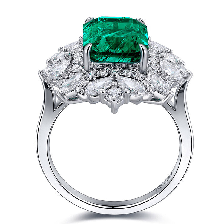 3.18 CTW Victorian Lab Grown Emerald 18K Gold Ring plated