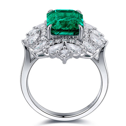 3.18 CTW Victorian Lab Grown Emerald 18K Gold Ring plated