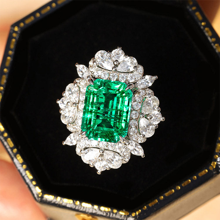 3.18 CTW Victorian Lab Grown Emerald 18K Gold Ring plated