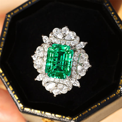 3.18 CTW Victorian Lab Grown Emerald 18K Gold Ring plated