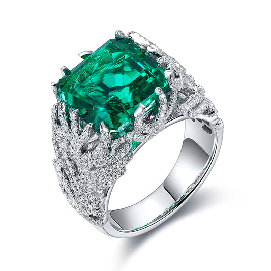 8.5 CTW Asscher Lab Grown Emerald 18K Gold Ring plated