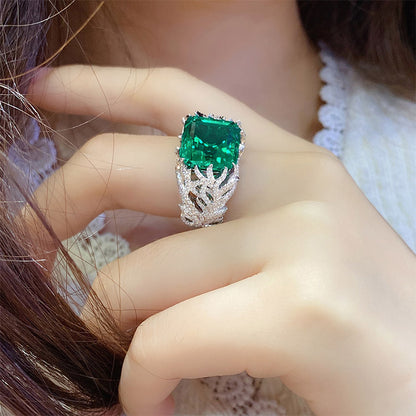 8.5 CTW Asscher Lab Grown Emerald 18K Gold Ring plated