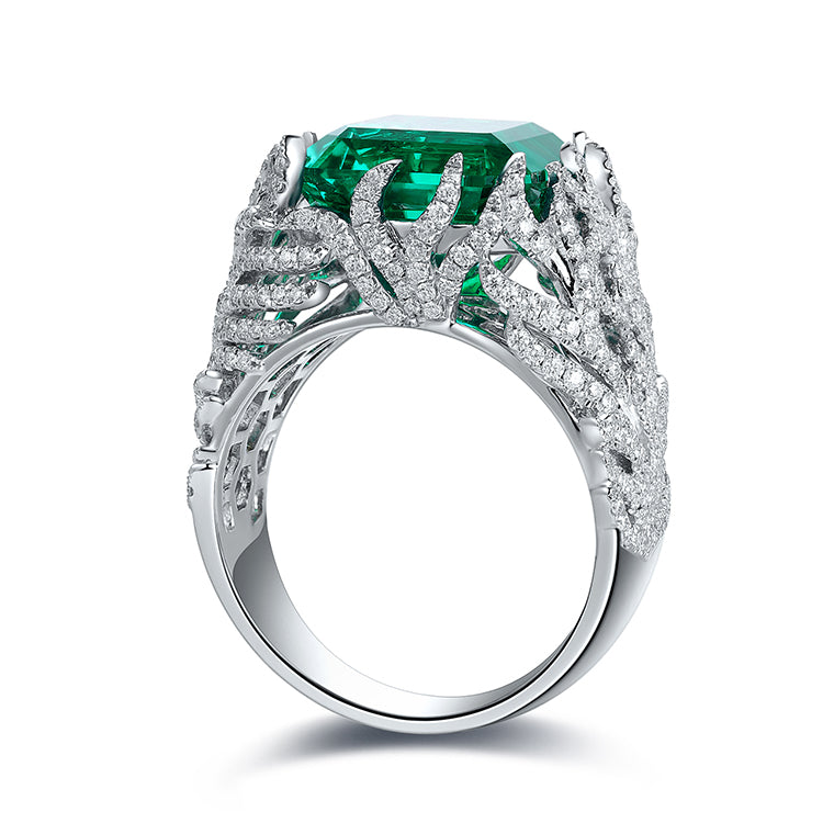 8.5 CTW Asscher Lab Grown Emerald 18K Gold Ring plated