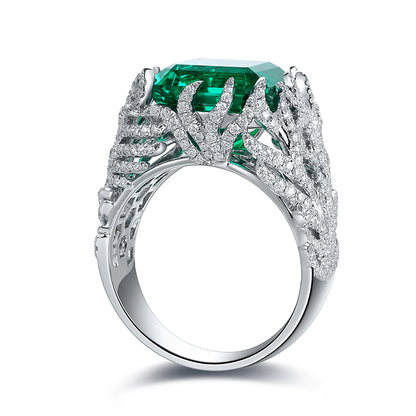 8.5 CTW Asscher Lab Grown Emerald 18K Gold Ring plated