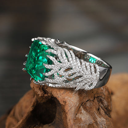 8.5 CTW Asscher Lab Grown Emerald 18K Gold Ring plated