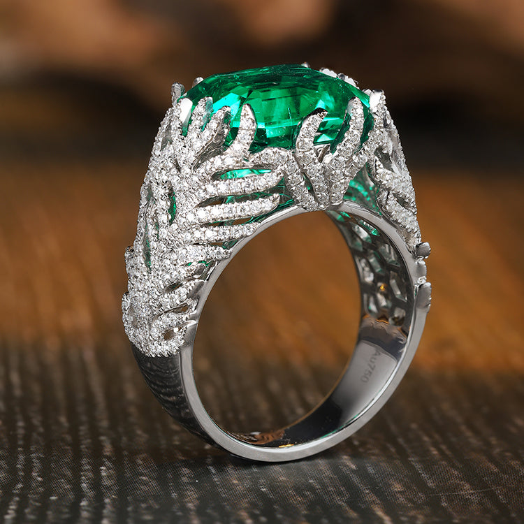 8.5 CTW Asscher Lab Grown Emerald 18K Gold Ring plated