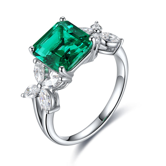 ANSTER JEWELRY 1.5 CTW Victorian Lab Grown Emerald 18K Gold Ring plated