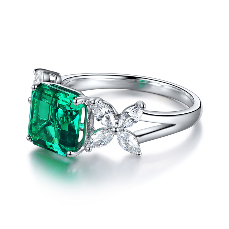 ANSTER JEWELRY 1.5 CTW Victorian Lab Grown Emerald 18K Gold Ring plated