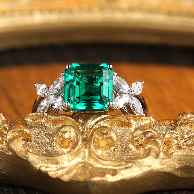 ANSTER JEWELRY 1.5 CTW Victorian Lab Grown Emerald 18K Gold Ring plated