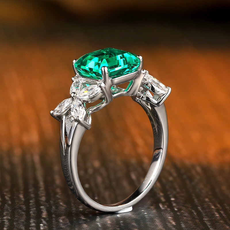 ANSTER JEWELRY 1.5 CTW Victorian Lab Grown Emerald 18K Gold Ring plated