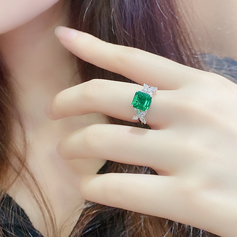 ANSTER JEWELRY 1.5 CTW Victorian Lab Grown Emerald 18K Gold Ring plated