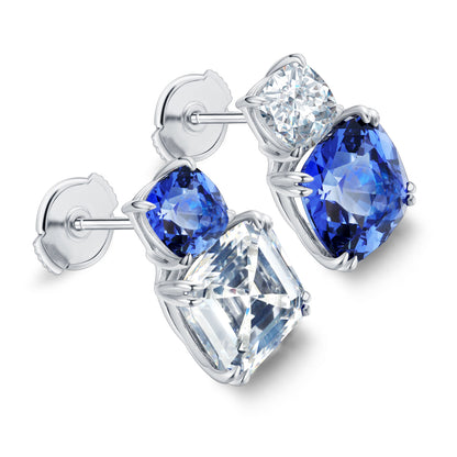 11.48 CTW Cushion Lab Grown Sapphire S925 Earrings plated